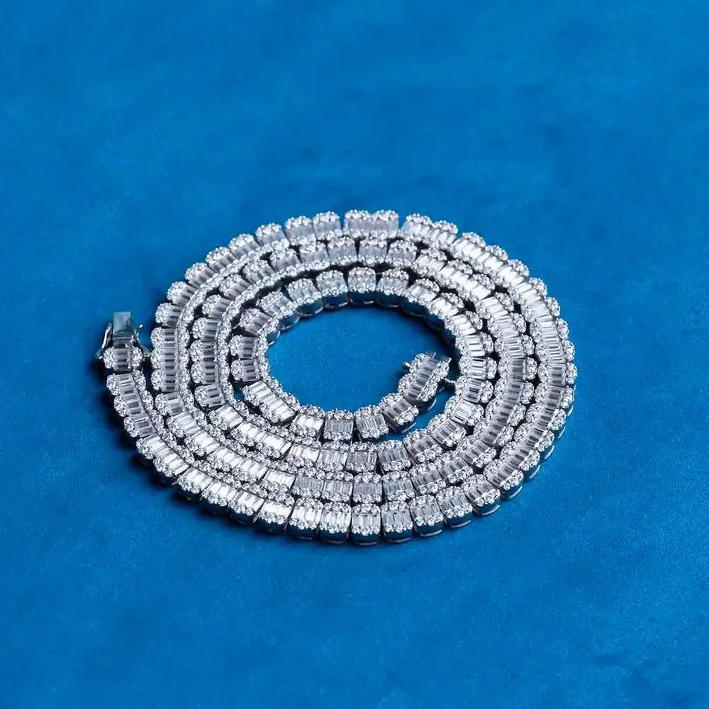 7mm Round Moissanite Tennis Chain EclatLink in 14K White Gold Closeup Front View