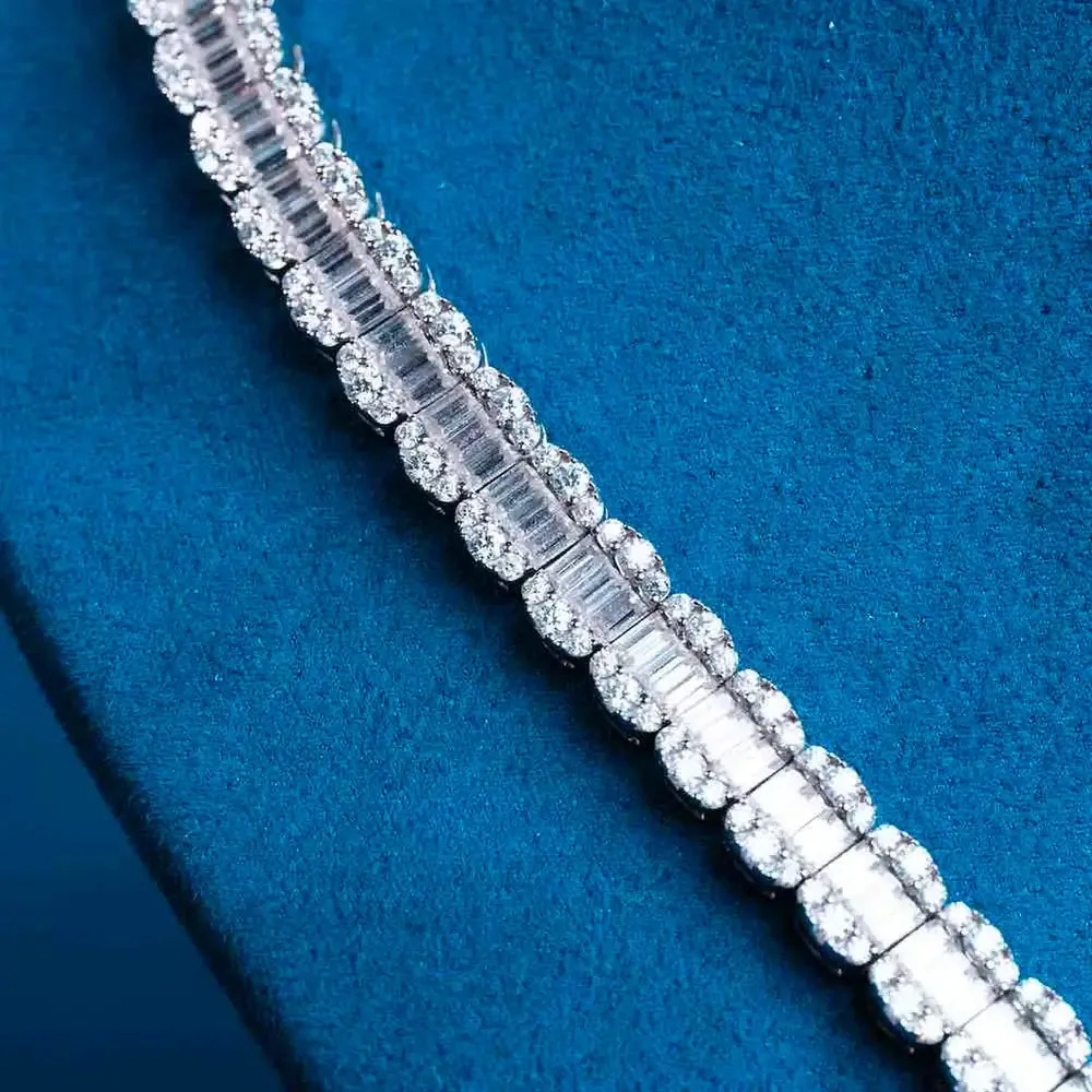 7mm Round Moissanite Tennis Chain EclatLink in 14K White Gold Closeup Side View