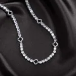 9mm Round Moissanite Tennis Chain LustreLink in 14K White Gold Closeup Middle Side