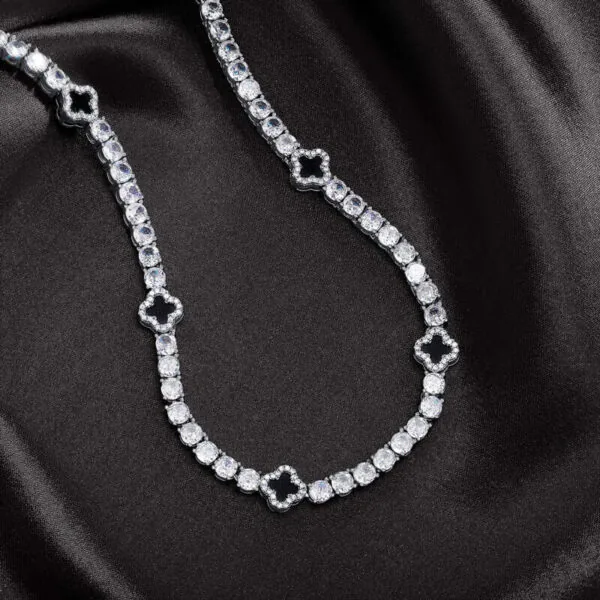 9mm Round Moissanite Tennis Chain LustreLink in 14K White Gold Closeup Middle Side