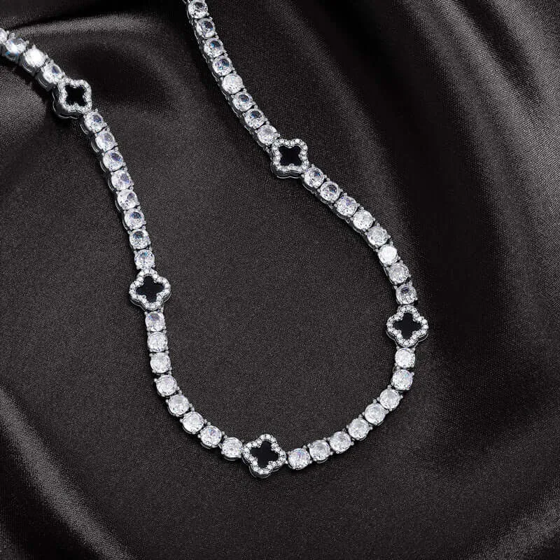 9mm Round Moissanite Tennis Chain LustreLink in 14K White Gold Closeup Middle Side