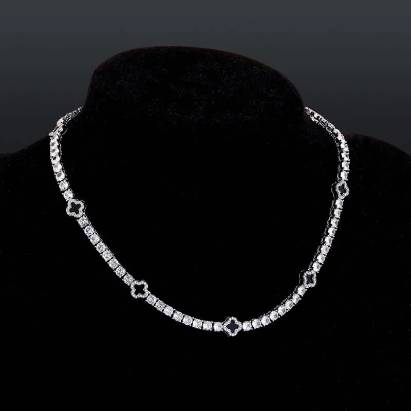 9mm Round Moissanite Tennis Chain LustreLink in 14K White Gold Closeup Neck