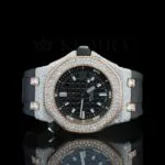 AP Black Dial Rubber Strap Semi Iced Out Natural Diamond Watch