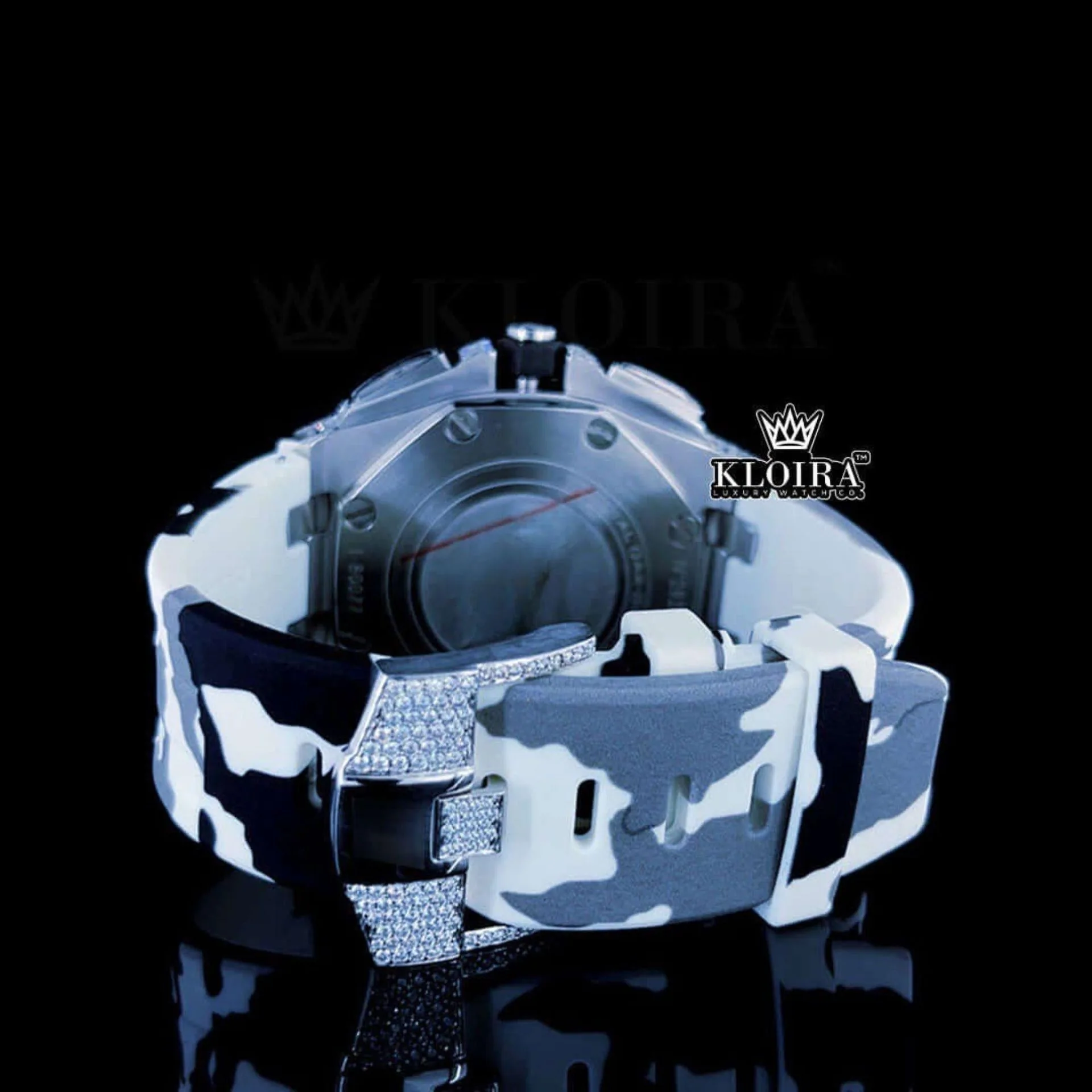 AP Camo Rubber Strap Iced Out Moissanite Diamond Watch Back View