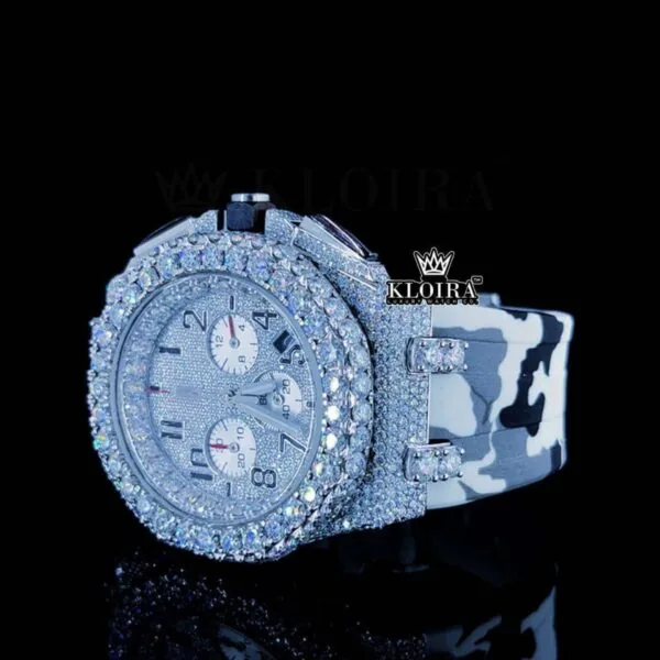 AP Camo Rubber Strap Iced Out Moissanite Diamond Watch Close Up Dial View