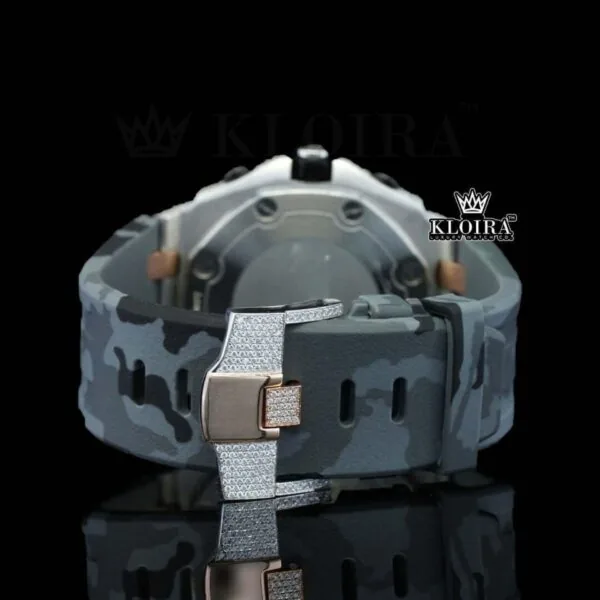 AP Chronograph Army Rubber Strap Moissanite Diamond Watch Caseback View