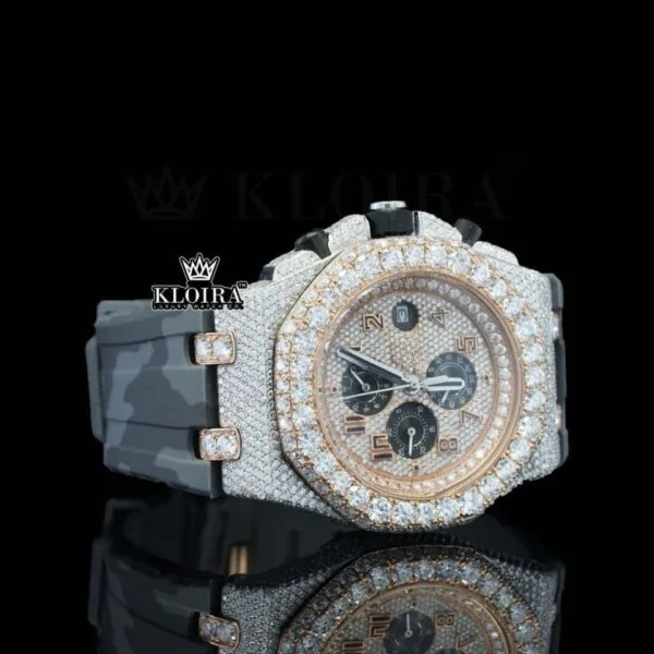 AP Chronograph Army Rubber Strap Moissanite Diamond Watch Right Profile View