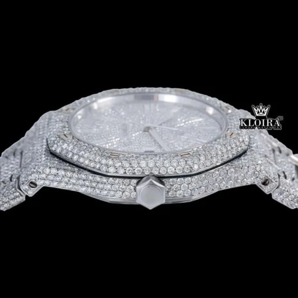 AP Diamond Markers Fully Bust Down Moissanite Diamond Watch Crown View