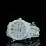 AP Full Iced Out Moissanite Diamond Watch Black Stick Marker Close Up Dial View