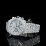 AP Fully Iced Out White Dial Moissanite Diamond Watch Close Up Front View