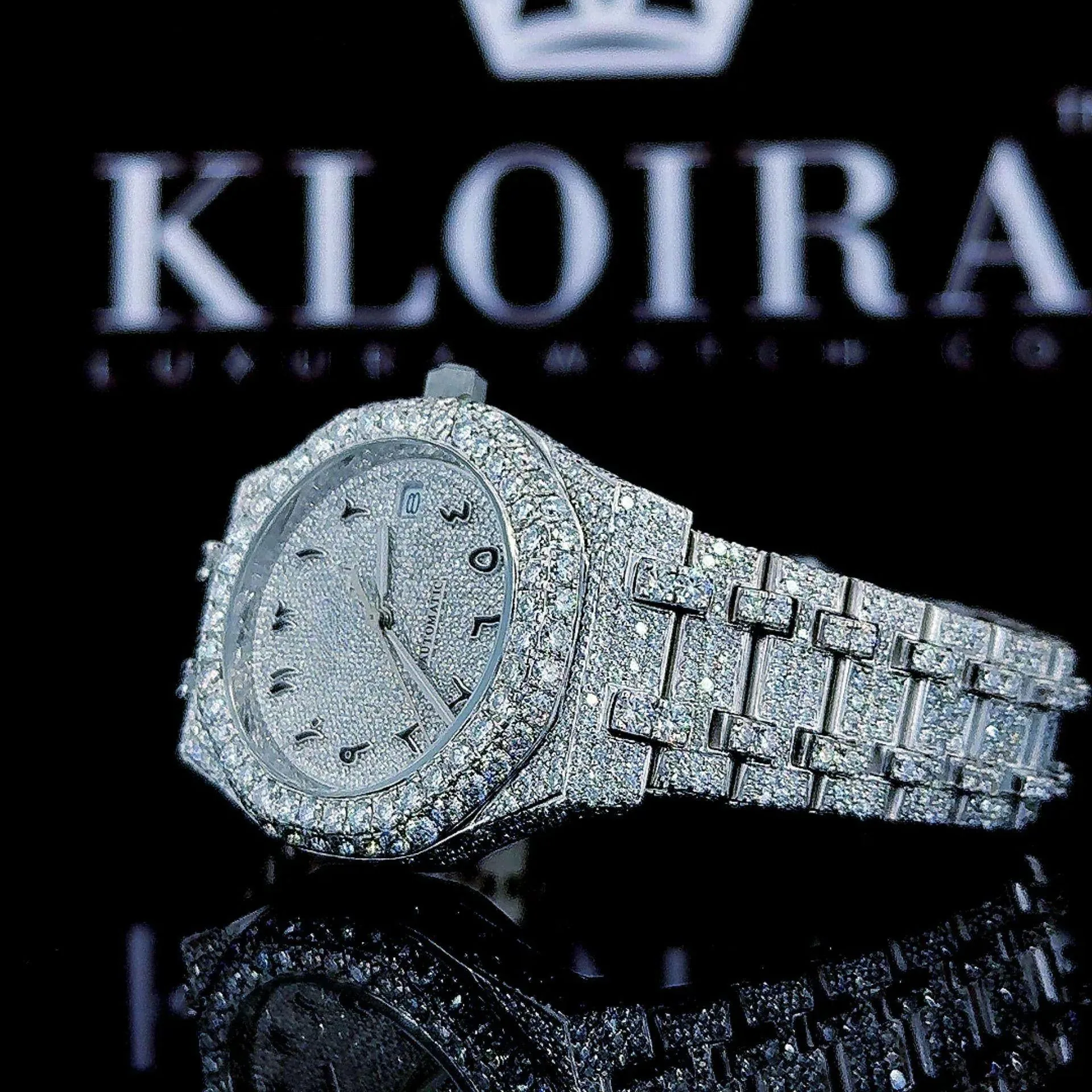 AP Iced Out Arabic Numerals Moissanite Diamond Watch Left Side View