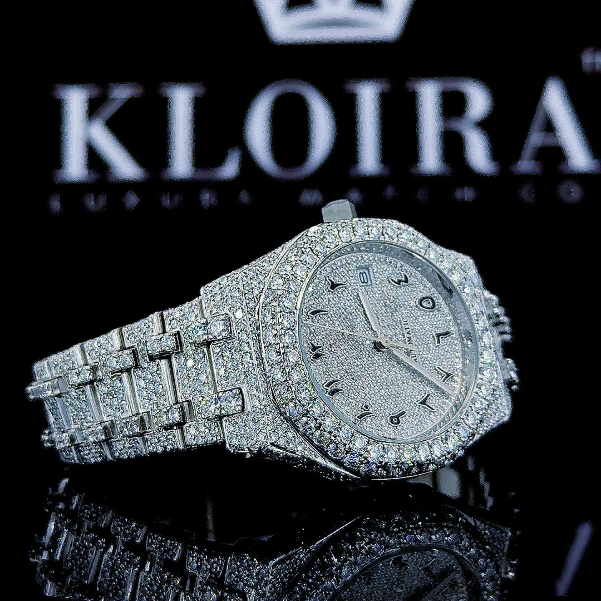 AP Iced Out Arabic Numerals Moissanite Diamond Watch Right Side View