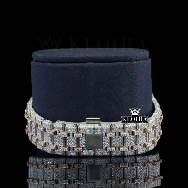 AP Skeleton Blue Dial Iced Out Moissanite Diamond Watch Bracelet View