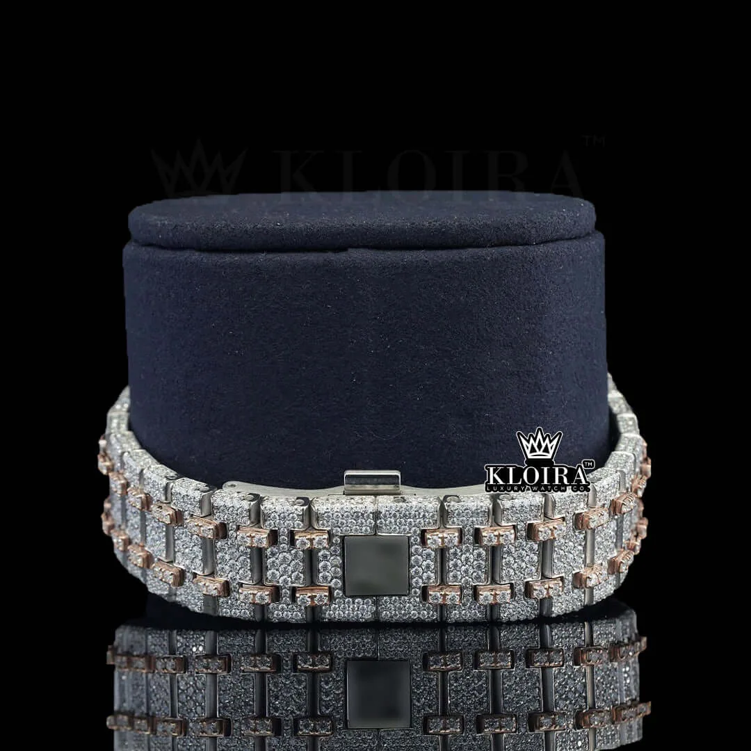 AP Skeleton Blue Dial Iced Out Moissanite Diamond Watch Bracelet View