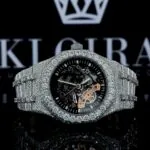 AP Black Skeleton Dial Full Iced Out Natural Diamond Watch