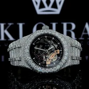 AP Black Skeleton Dial Full Iced Out Natural Diamond Watch