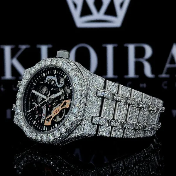 AP Skeleton Dial Full Iced Out Natural Diamond Watch Left Profile View