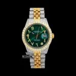 Arabic Numerals Green Dial Two Tone Iced Out Moissanite Watch