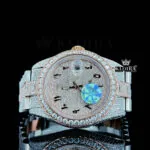 Arabic Numerals Rose Gold Dial Two Tone Iced Out Moissanite Watch