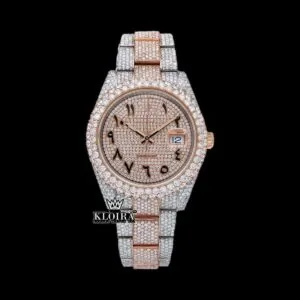 Arabic Numerals Two Tone Rose Gold Moissanite Diamond Watch