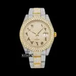 Arabic Numerals Two Tone Yellow Gold Dial Moissanite Diamond Watch