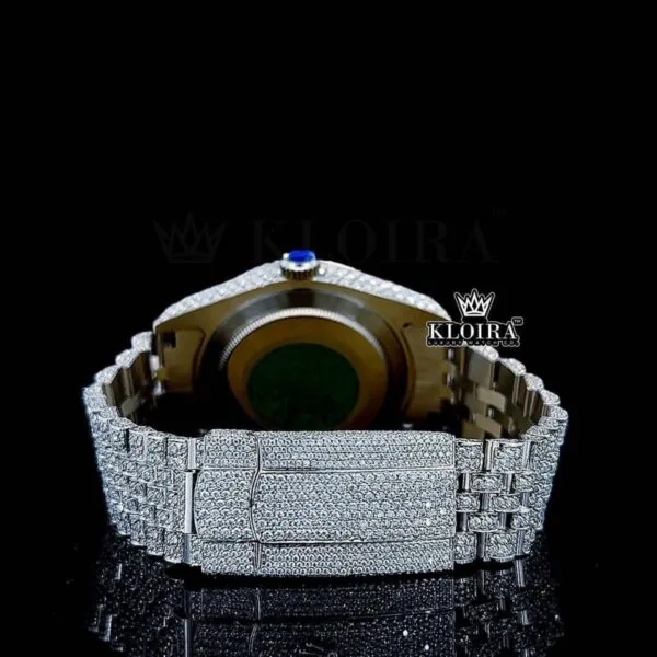 Arabic Numerals White Dial Fully Iced Out Moissanite Watch Caseback View