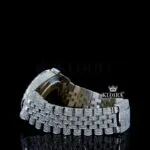 Arabic Numerals White Dial Fully Iced Out Moissanite Watch Cross Back View