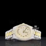 Arabic Numerals Yellow Dial Day Date Display Two Tone Natural Diamond Watch