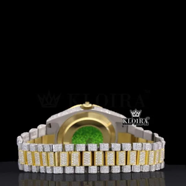Arabic Numerals Yellow Dial Two Tone Full Iced Out Moissanite Watch Caseback View