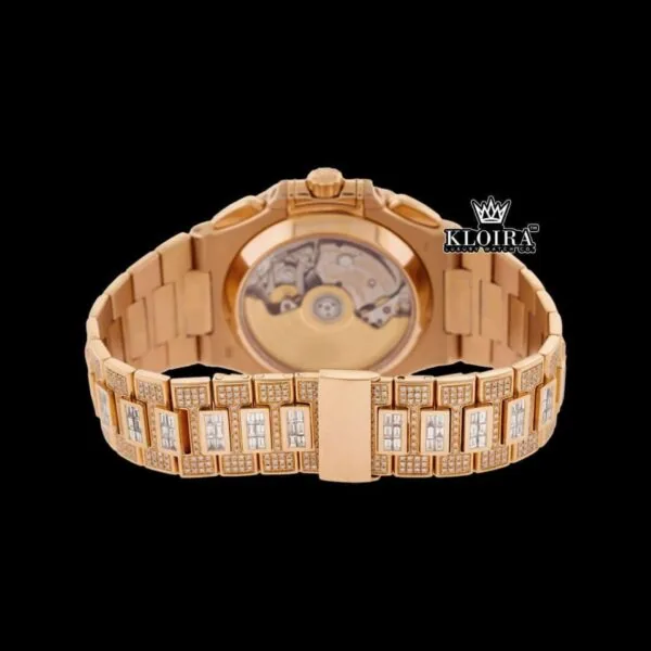 Baguette Bezel Brown Dial Chronograph Moissanite Diamond Watch Caseback View