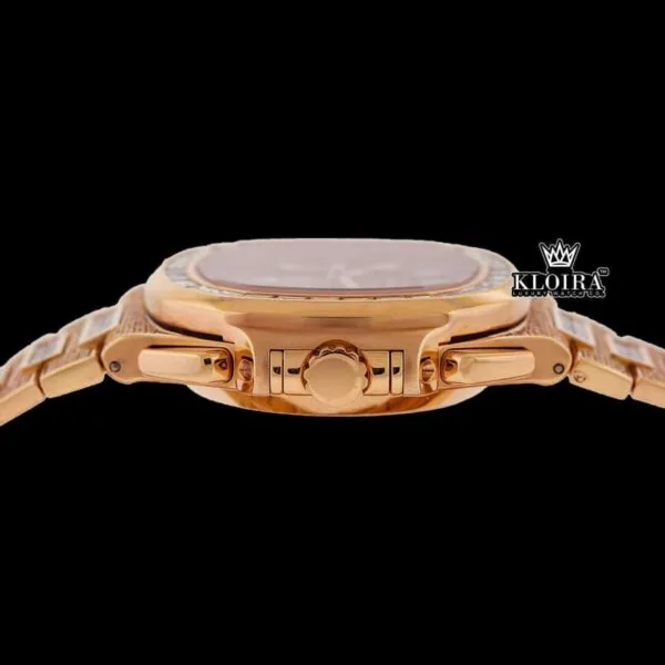 Baguette Bezel Brown Dial Chronograph Moissanite Diamond Watch Crown View