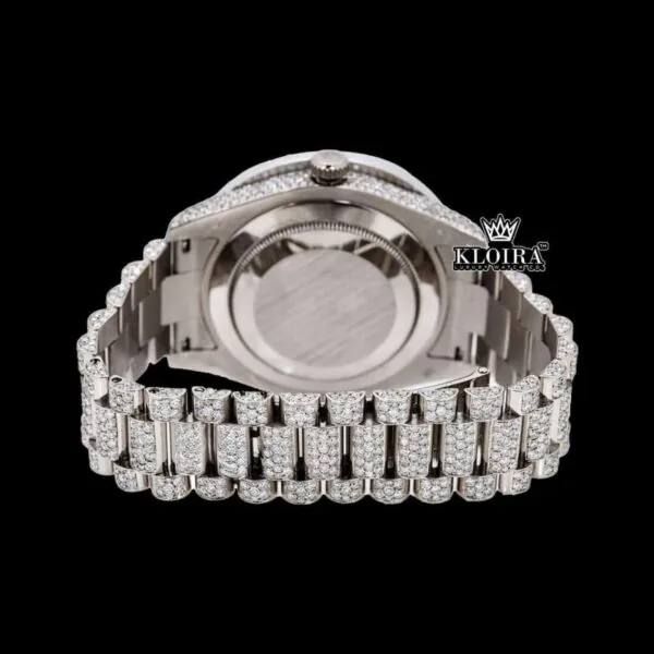 Baguette Bezel Diamond Markers Fully Iced Moissanite Diamond Watch Caseback View