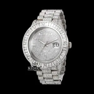 Baguette Bezel Diamond Markers Fully Iced Moissanite Diamond Watch