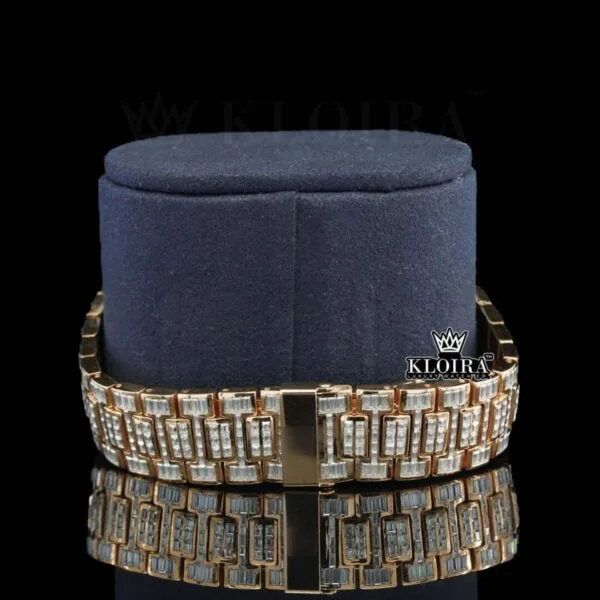 Baguette Diamond Bezel Black Dial Two Tone Moissanite Diamond Watch Bracelet View