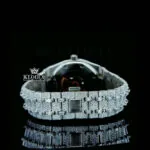Baguette Diamond Markers White Dial Fully Iced Out AP Moissanite Watch Caseback View