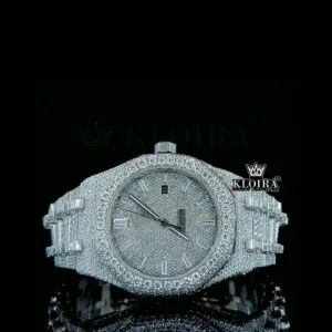 Baguette Diamond Markers White Dial Fully Iced Out AP Moissanite Watch