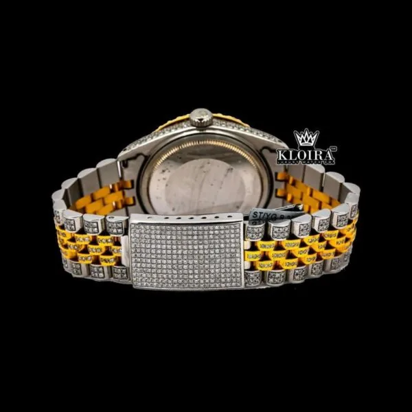 Beige Dial Diamond Markers Two Tone Fully Iced Moissanite Diamond Watch Caseback View