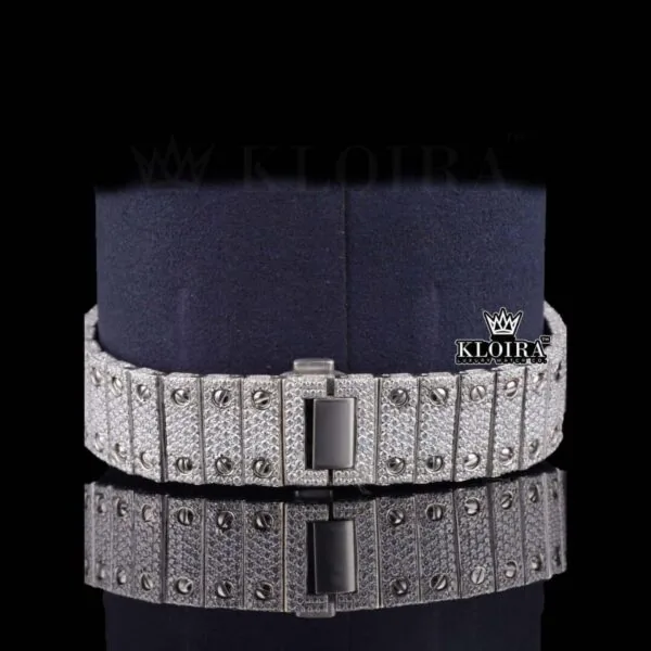 Black Arabic Numerals Bust Down White Dial Moissanite Diamond Watch Bracelet View