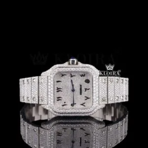Black Arabic Numerals Bust Down White Dial Moissanite Diamond Watch