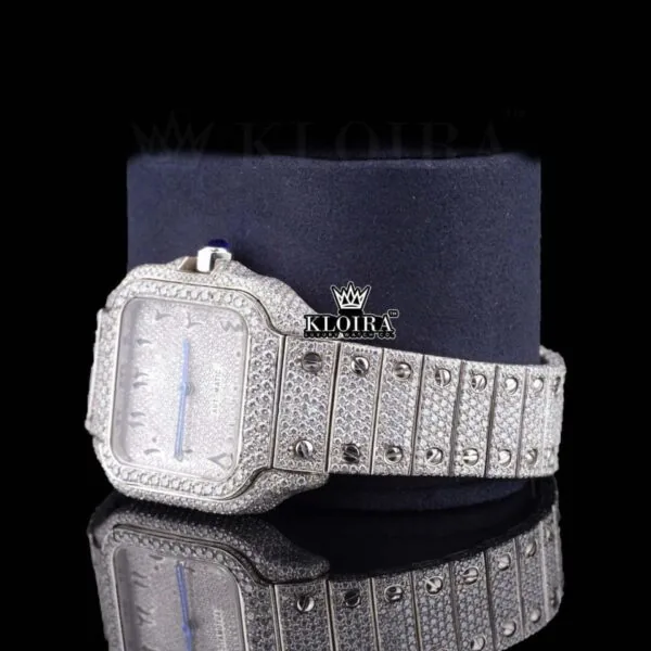 Black Arabic Numerals Bust Down White Dial Moissanite Diamond Watch Right Profile View
