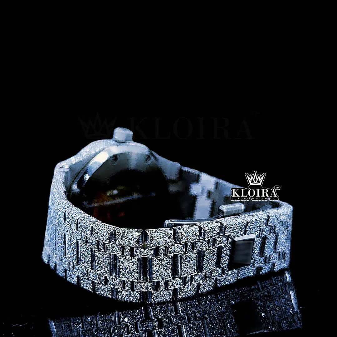Black Arabic Numerals Dial Fully Iced Out Moissanite Watch Bracelet View