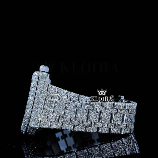 Black Arabic Numerals Dial Fully Iced Out Moissanite Watch Left Side Bracelet View