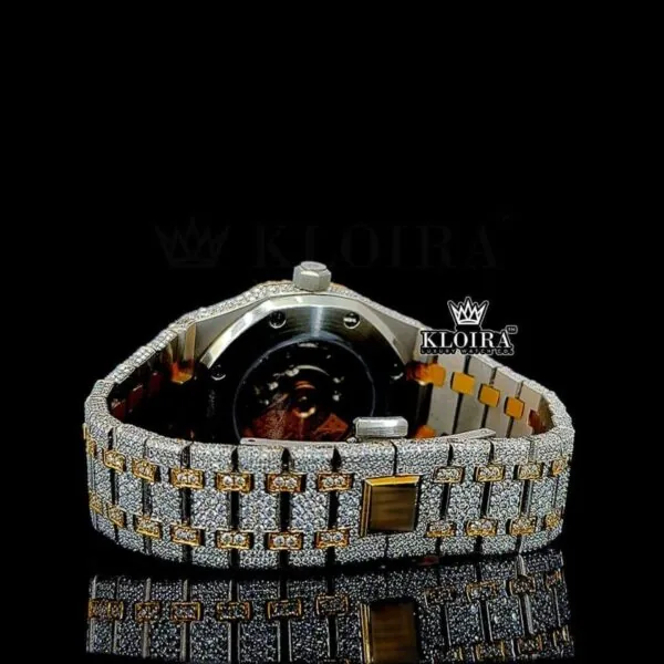 Black Arabic Numerals Dial Two Tone Yellow Gold Natural Diamonds Watch Caseback View