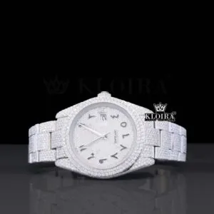 Black Arabic Numerals White Dial Fully Iced Out Moissanite Watch