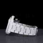 Black Arabic Numerals White Dial Fully Iced Out Moissanite Watch Left Side View
