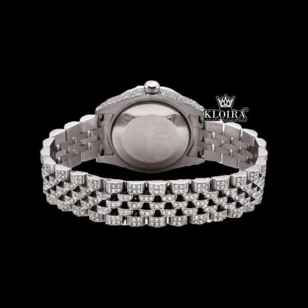 Black Arabic Numerals White Gold Iced Out Moissanite Diamond Watch Caseback View