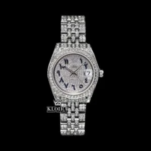 Black Arabic Numerals White Gold Iced Out Moissanite Diamond Watch
