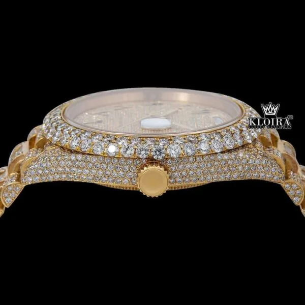 Black Arabic Numerals Yellow Dial Bust Down Moissanite Diamond Watch Crown View