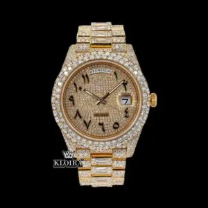 Black Arabic Numerals Yellow Dial Bust Down Moissanite Diamond Watch