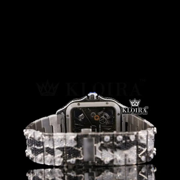 Black Camouflage Strap Skeleton Dial Two Tone Moissanite Watch Caseback View